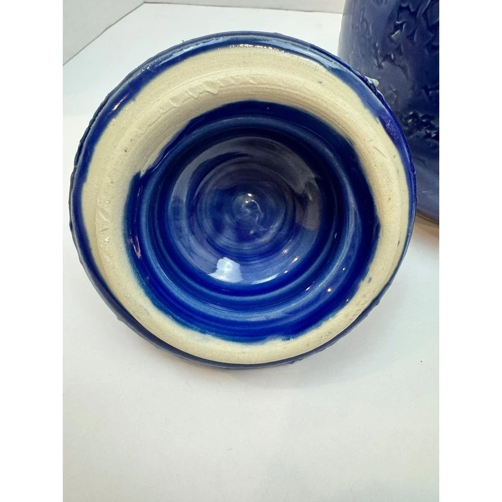 Celestial Art Pottery Cobalt Blue Textured Ceramic Jar with Crystal Star‎ Finial